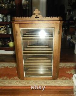 1800s Early Store Display Corner Cabinet With Glass Door Sits or Hangs 43h