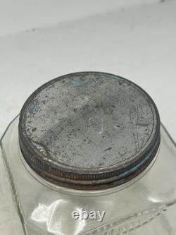 1920`s-30s Counter Display Jar Glass Clear Tin Screw-on Cover 6x6x7