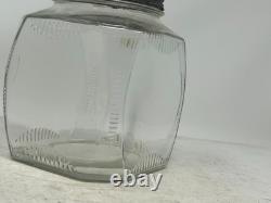 1920`s-30s Counter Display Jar Glass Clear Tin Screw-on Cover 6x6x7