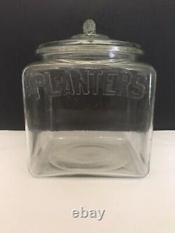 1930's Planters Peanut Clear Glass Jar Square Store Display No chips
