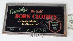 1930s Antique vtg Reverse Glass SIGN Born Clothes Fashion Art Deco Store Display