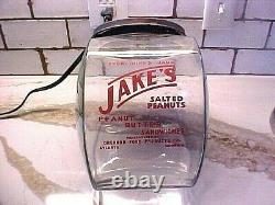 1930s Atlanta JAKE'S PEANUTS Glass Store Counter JAR withMETAL Hinged Lid RARE