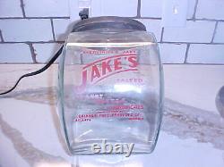 1930s Atlanta JAKE'S PEANUTS Glass Store Counter JAR withMETAL Hinged Lid RARE