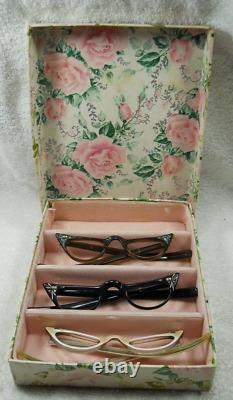 1950's Victory Optical Eyeglass Salesman Store Sample Case 3 MCM Cat Eyes Frames