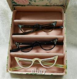 1950's Victory Optical Eyeglass Salesman Store Sample Case 3 MCM Cat Eyes Frames