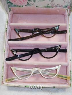 1950's Victory Optical Eyeglass Salesman Store Sample Case 3 MCM Cat Eyes Frames