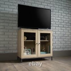 2-Door Glass-Fronted Charter Oak Finish Wooden Display Cabinet or TV Stand NEW
