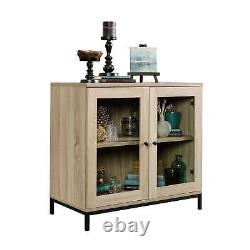 2-Door Glass-Fronted Wooden Display Cabinet or TV Stand, Charter Oak Finish