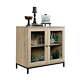 2-door Glass-fronted Wooden Display Cabinet Or Tv Stand, Charter Oak Finish