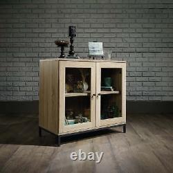 2-Door Glass-Fronted Wooden Display Cabinet or TV Stand, Charter Oak Finish