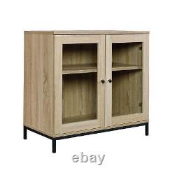 2-Door Glass-Fronted Wooden Display Cabinet or TV Stand, Charter Oak Finish