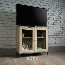 2-Door Glass-Fronted Wooden Display Cabinet or TV Stand, Charter Oak Finish