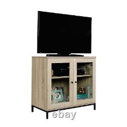 2-Door Glass-Fronted Wooden Display Cabinet or TV Stand, Charter Oak Finish