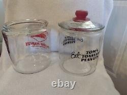 2 ORIGINAL TOM S PEANUTS GLASS JARS With 1 LID