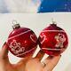 2 Rare Vtg Jumbo Store Display Shiny Brite Christmas Frosted Red Ornament Teddy
