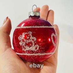 2 Rare VTG Jumbo Store Display Shiny Brite Christmas Frosted Red Ornament Teddy