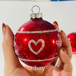 2 Rare VTG Jumbo Store Display Shiny Brite Christmas Frosted Red Ornament Teddy