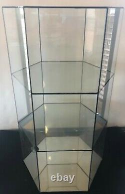 3 Tier Shelf Memorabilia Glass Mirror Hexagon Collectible Display Case 25 x 8