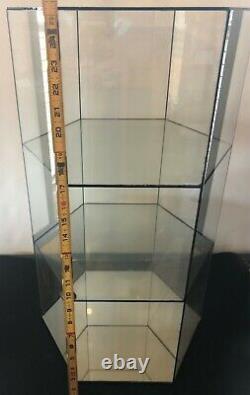 3 Tier Shelf Memorabilia Glass Mirror Hexagon Collectible Display Case 25 x 8