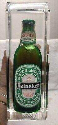 4.5 Lbs Very Rare! Lucite Encased Heineken Bottle. Advertising 13.5 Tall. RARE