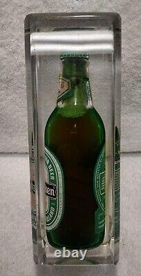 4.5 Lbs Very Rare! Lucite Encased Heineken Bottle. Advertising 13.5 Tall. RARE