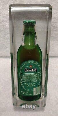 4.5 Lbs Very Rare! Lucite Encased Heineken Bottle. Advertising 13.5 Tall. RARE