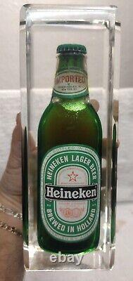 4.5 Lbs Very Rare! Lucite Encased Heineken Bottle. Advertising 13.5 Tall. RARE