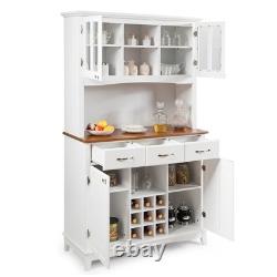 72.5 White Buffet with Hutch Freestanding Pantry Cabinet Drawers