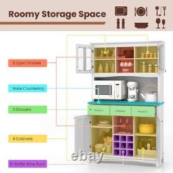 72.5 White Buffet with Hutch Freestanding Pantry Cabinet Drawers