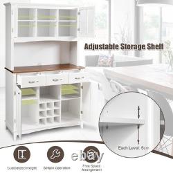 72.5 White Buffet with Hutch Freestanding Pantry Cabinet Drawers