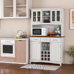 72.5 White Buffet with Hutch Freestanding Pantry Cabinet Drawers