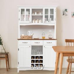 72.5 White Buffet with Hutch Freestanding Pantry Cabinet Drawers