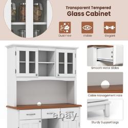 72.5 White Buffet with Hutch Freestanding Pantry Cabinet Drawers