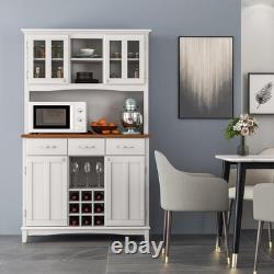 72.5 White Buffet with Hutch Freestanding Pantry Cabinet Drawers
