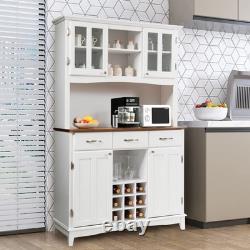 72.5 White Buffet with Hutch Freestanding Pantry Cabinet Drawers