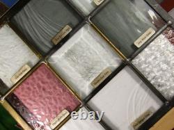 9 different SALESMAN SAMPLE GLASS in stained glass-like PANEL 9-1/2+ square