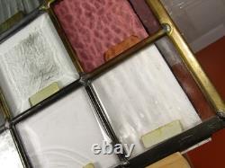 9 different SALESMAN SAMPLE GLASS in stained glass-like PANEL 9-1/2+ square