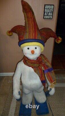 ANIMATED MECHANICAL HAMBERGER JESTER SKIING SNOWMAN 53in CHRISTMAS STORE DISPLAY