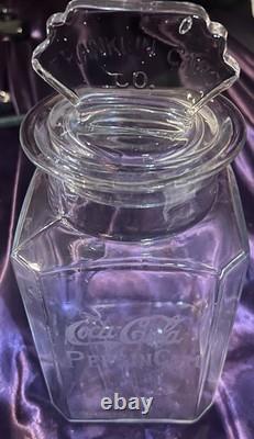 ANTIQUE COCACOLA EMBOSSED GLASS PEPSIN GUM JAR WithLID (FRANKLIN CARO CO)