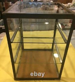 ANTIQUE DISPLAY CASE-TIN/GLASS COUNTER TOP STORE CASE FOR PIES With2 GLASS SHELVES