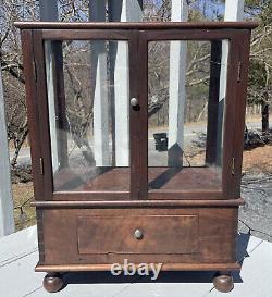 ANTIQUE GLASS WOOD TABLE TOP SHOW STORE DISPLAY CASE SHOWCASE Dovetailed
