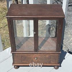 ANTIQUE GLASS WOOD TABLE TOP SHOW STORE DISPLAY CASE SHOWCASE Dovetailed