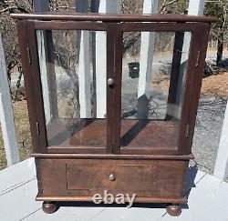 ANTIQUE GLASS WOOD TABLE TOP SHOW STORE DISPLAY CASE SHOWCASE Dovetailed