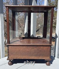 ANTIQUE GLASS WOOD TABLE TOP SHOW STORE DISPLAY CASE SHOWCASE Dovetailed