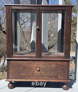 ANTIQUE GLASS WOOD TABLE TOP SHOW STORE DISPLAY CASE SHOWCASE Dovetailed