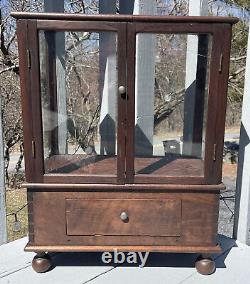 ANTIQUE GLASS WOOD TABLE TOP SHOW STORE DISPLAY CASE SHOWCASE Dovetailed