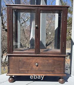 ANTIQUE GLASS WOOD TABLE TOP SHOW STORE DISPLAY CASE SHOWCASE Dovetailed