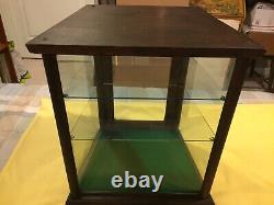 ANTIQUE OAK DISPLAY CASE STORE COUNTER TOP WithTWO GLASS SHELVES-NICE CONDITION