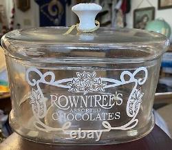 ANTIQUE VINTAGE Rowntree's Chocolates Etched Glass Candy Dish Store Display Jar