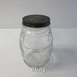 Antique 10 Inch Necco Candies Barrel Glass Jar with Lid country store display